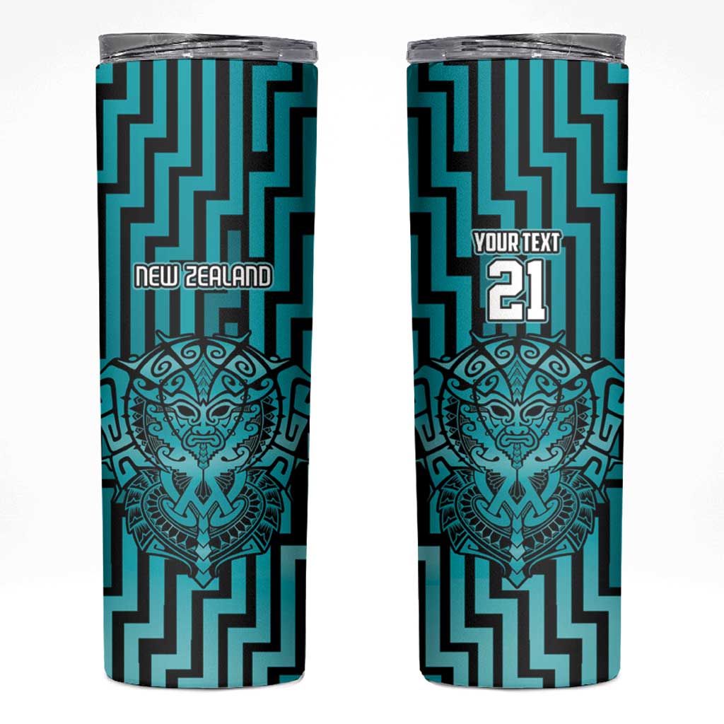 Custom Basketball New Zealand Skinny Tumbler Teal Maori Ta Moko Indigenous - Polynesian Pride