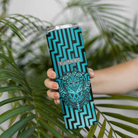 Custom Basketball New Zealand Skinny Tumbler Teal Maori Ta Moko Indigenous - Polynesian Pride