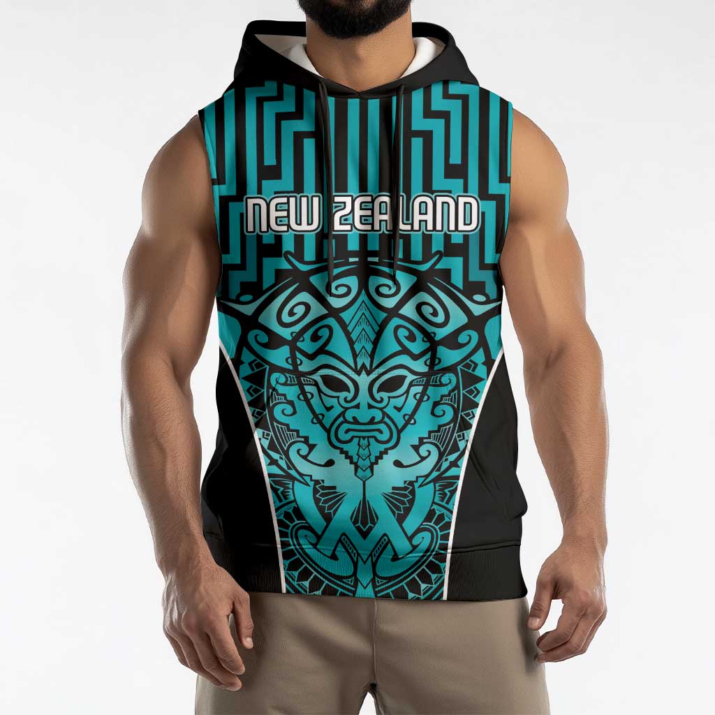 Custom Basketball New Zealand Sleeveless Hoodie Teal Maori Ta Moko Indigenous - Polynesian Pride