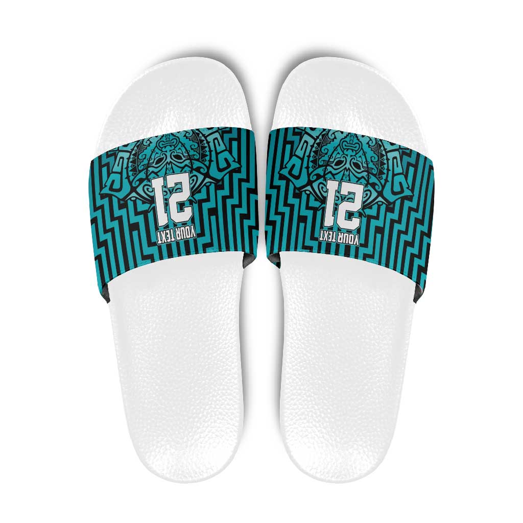 Custom Basketball New Zealand Slide Sandals Teal Maori Ta Moko Indigenous - Polynesian Pride