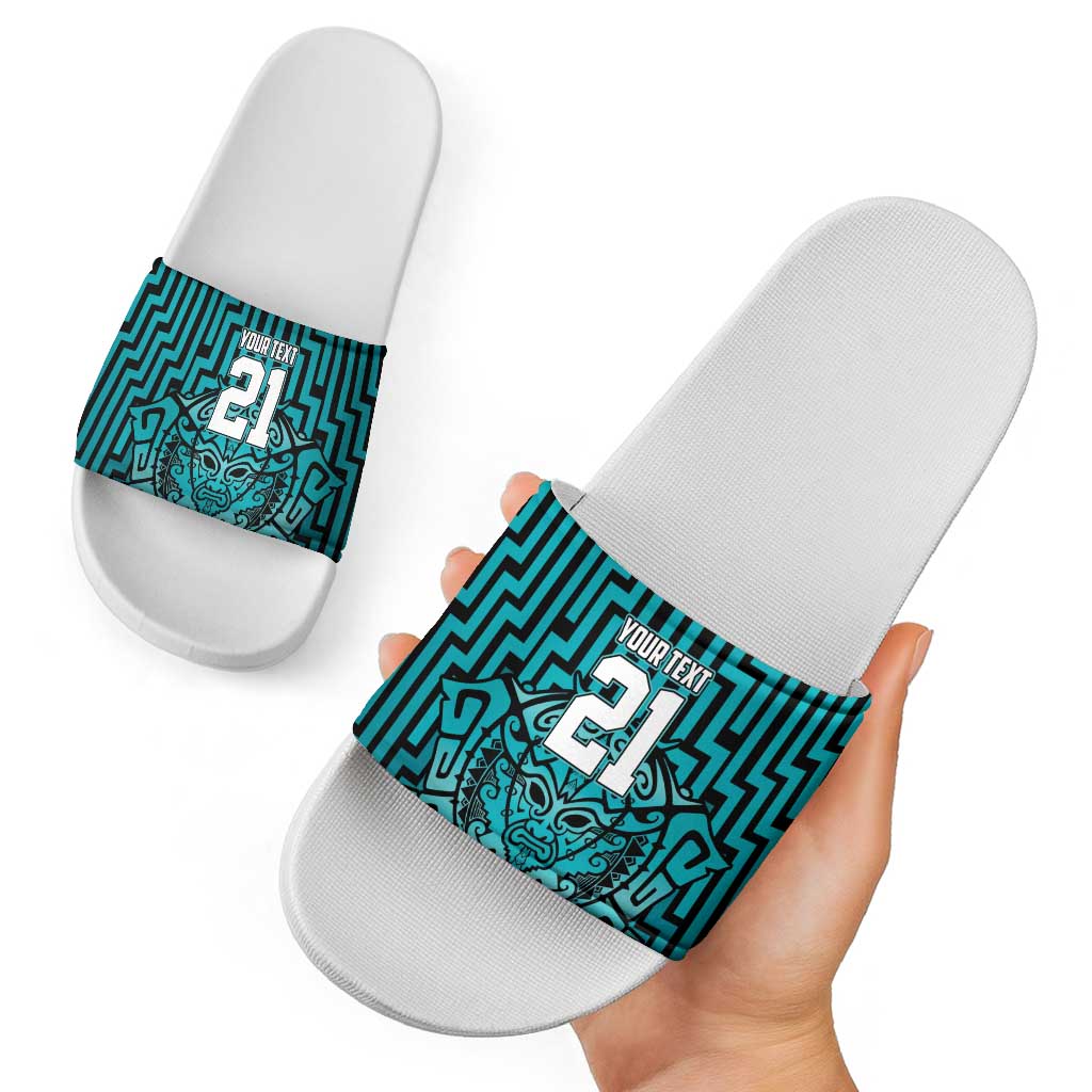 Custom Basketball New Zealand Slide Sandals Teal Maori Ta Moko Indigenous - Polynesian Pride