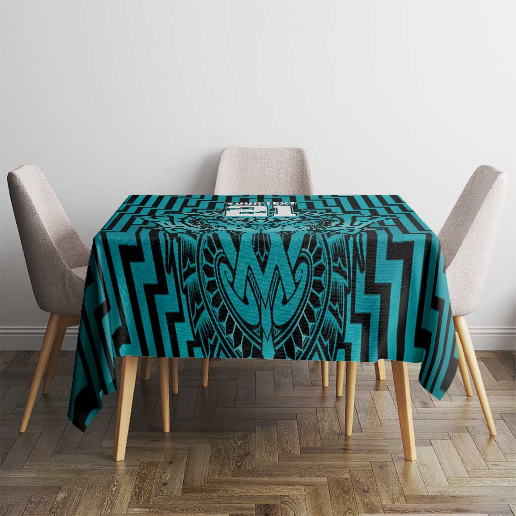 Custom Basketball New Zealand Tablecloth Teal Maori Ta Moko Indigenous - Polynesian Pride