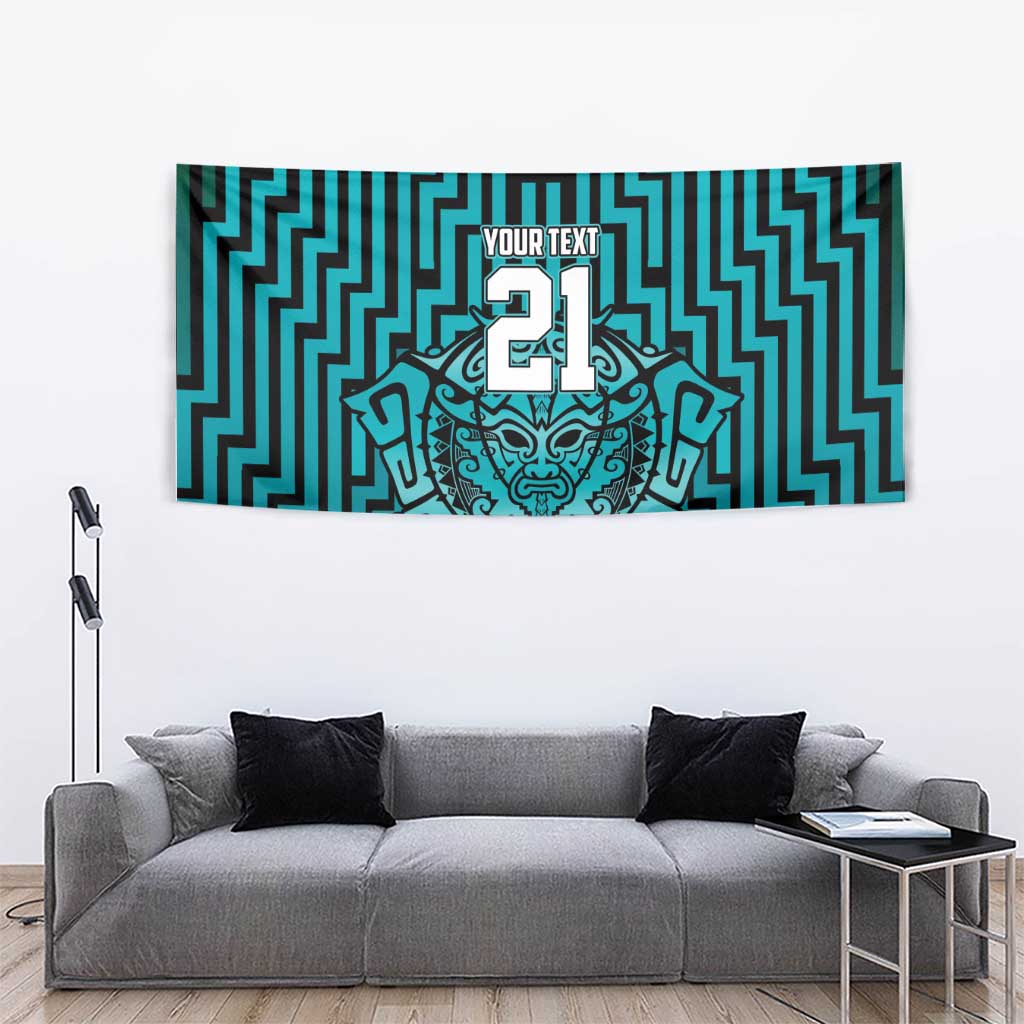 Custom Basketball New Zealand Tapestry Teal Maori Ta Moko Indigenous - Polynesian Pride