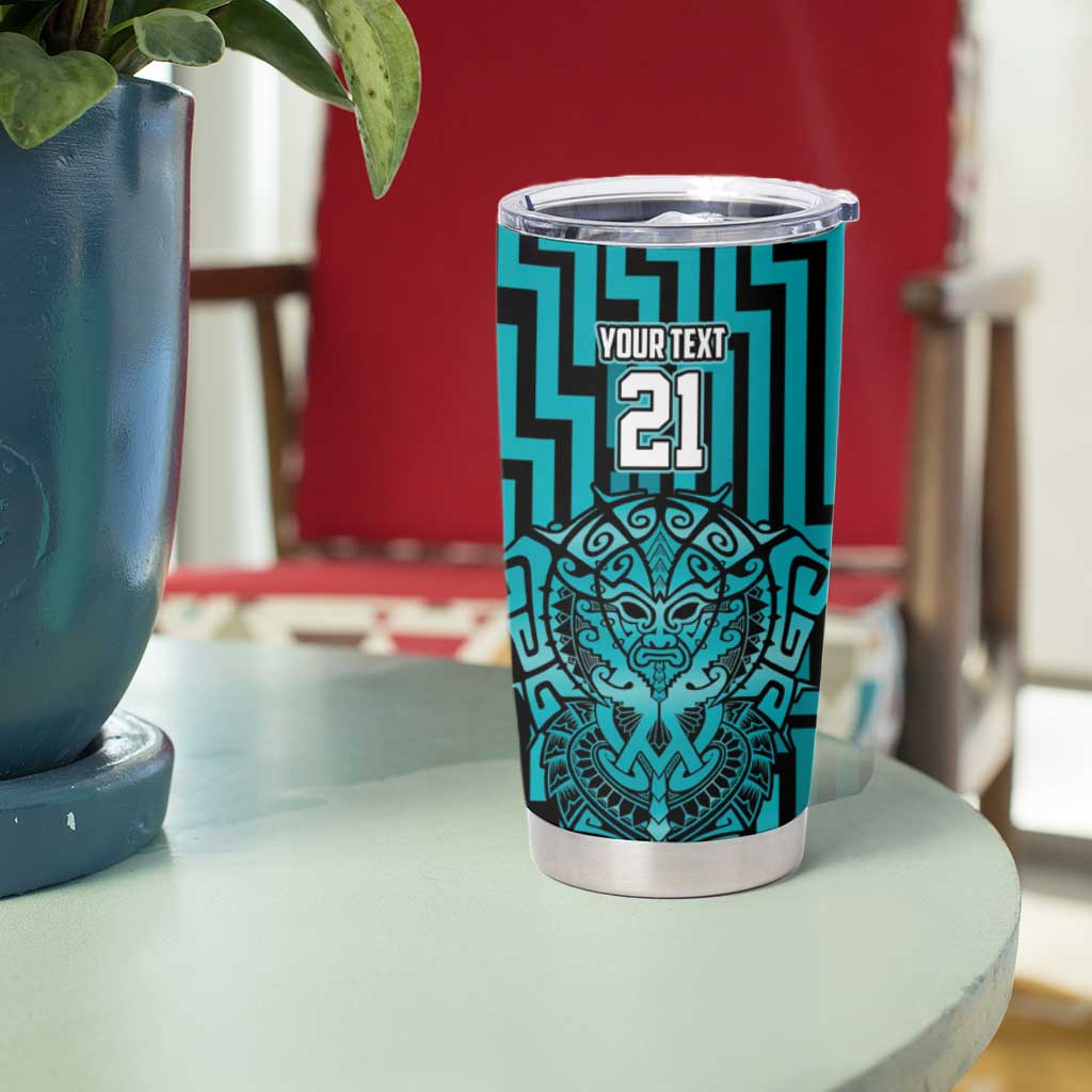 Custom Basketball New Zealand Tumbler Cup Teal Maori Ta Moko Indigenous - Polynesian Pride