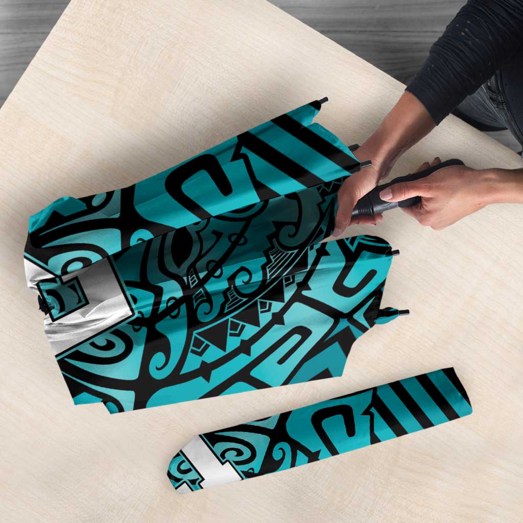 Custom Basketball New Zealand Umbrella Teal Maori Ta Moko Indigenous - Polynesian Pride