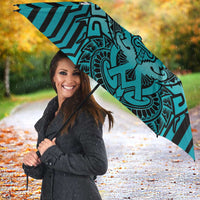 Custom Basketball New Zealand Umbrella Teal Maori Ta Moko Indigenous - Polynesian Pride