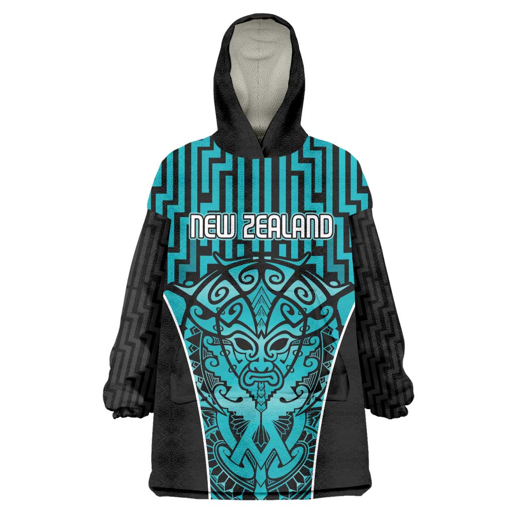 Custom Basketball New Zealand Wearable Blanket Hoodie Teal Maori Ta Moko Indigenous - Polynesian Pride