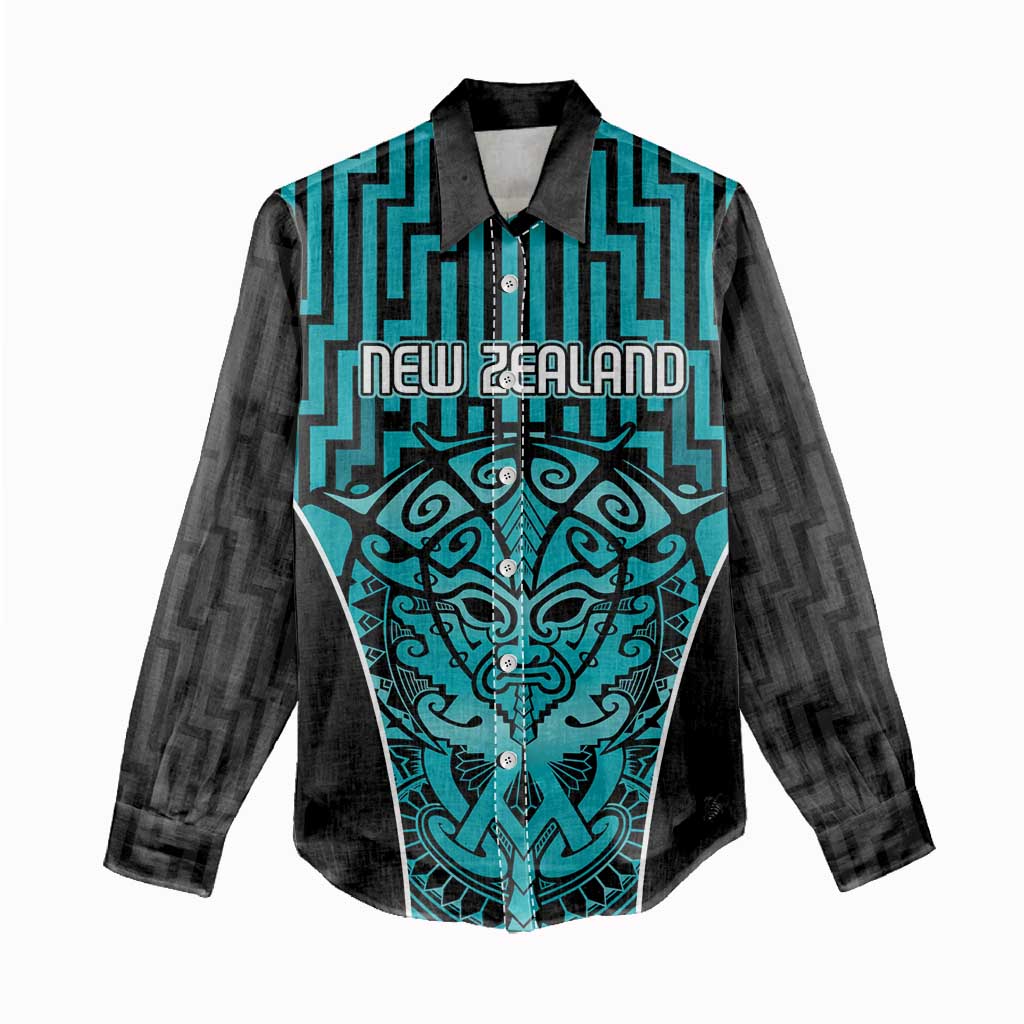 Custom Basketball New Zealand Women Casual Shirt Teal Maori Ta Moko Indigenous - Polynesian Pride