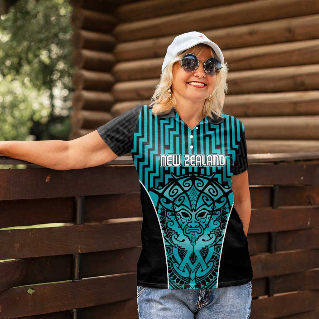 Custom Basketball New Zealand Women Polo Shirt Teal Maori Ta Moko Indigenous - Polynesian Pride