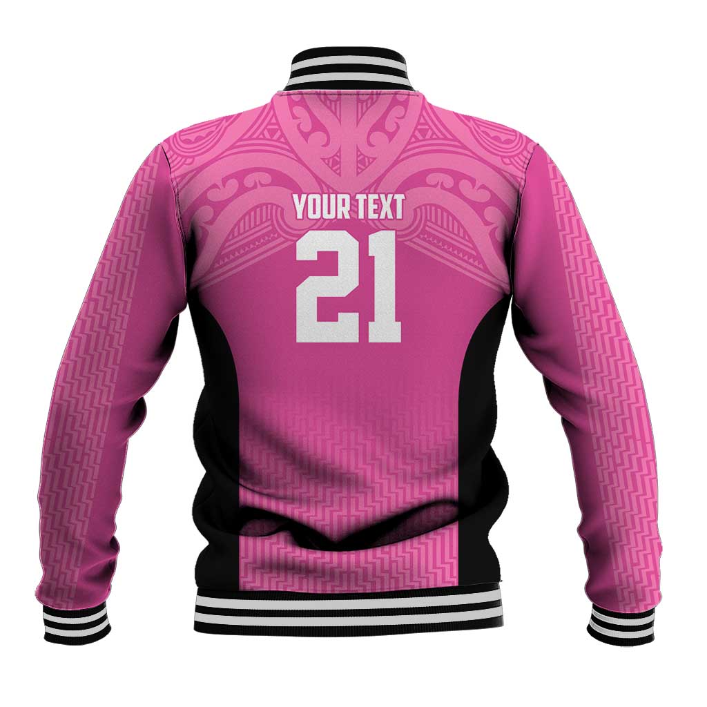 New Zealand Custom Baseball Jacket Fire Basketball Maori Tribal Pink - Polynesian Pride