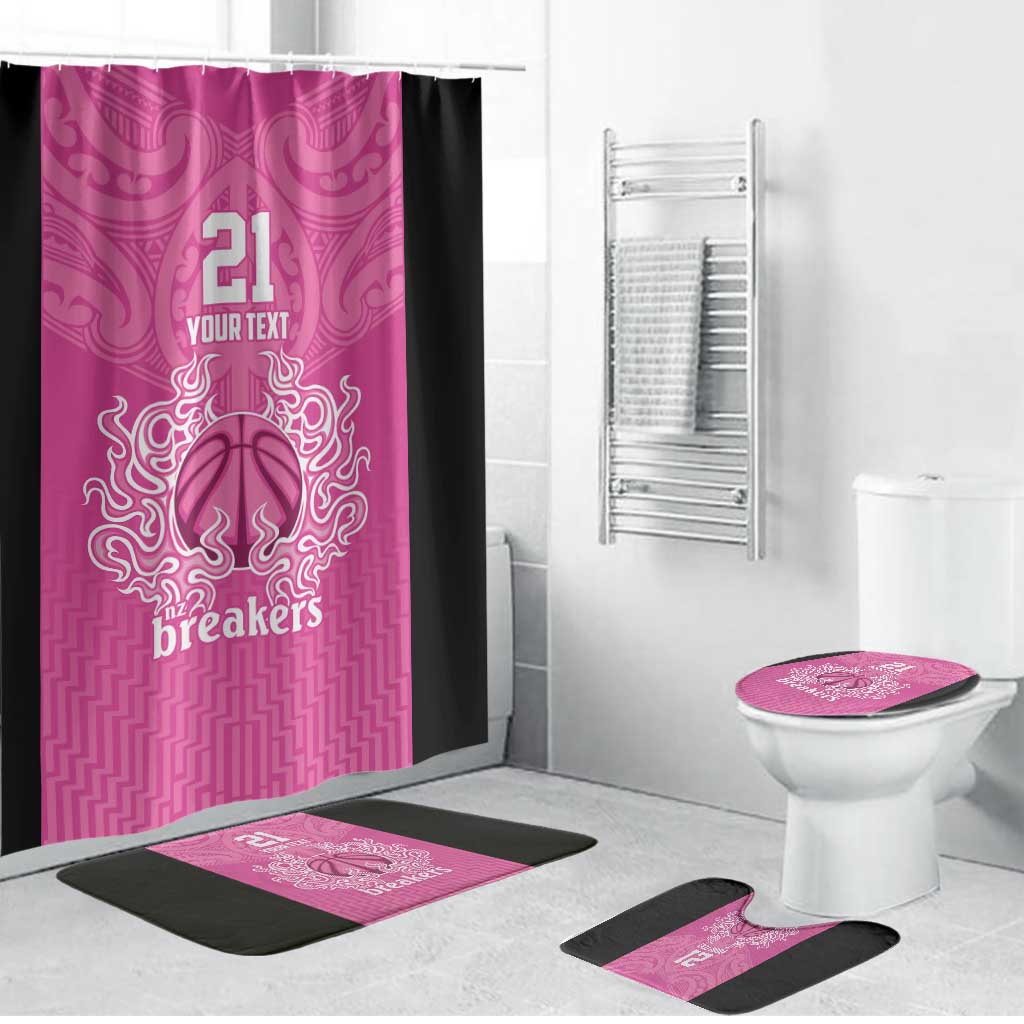 New Zealand Custom Bathroom Set Fire Basketball Maori Tribal Pink - Polynesian Pride