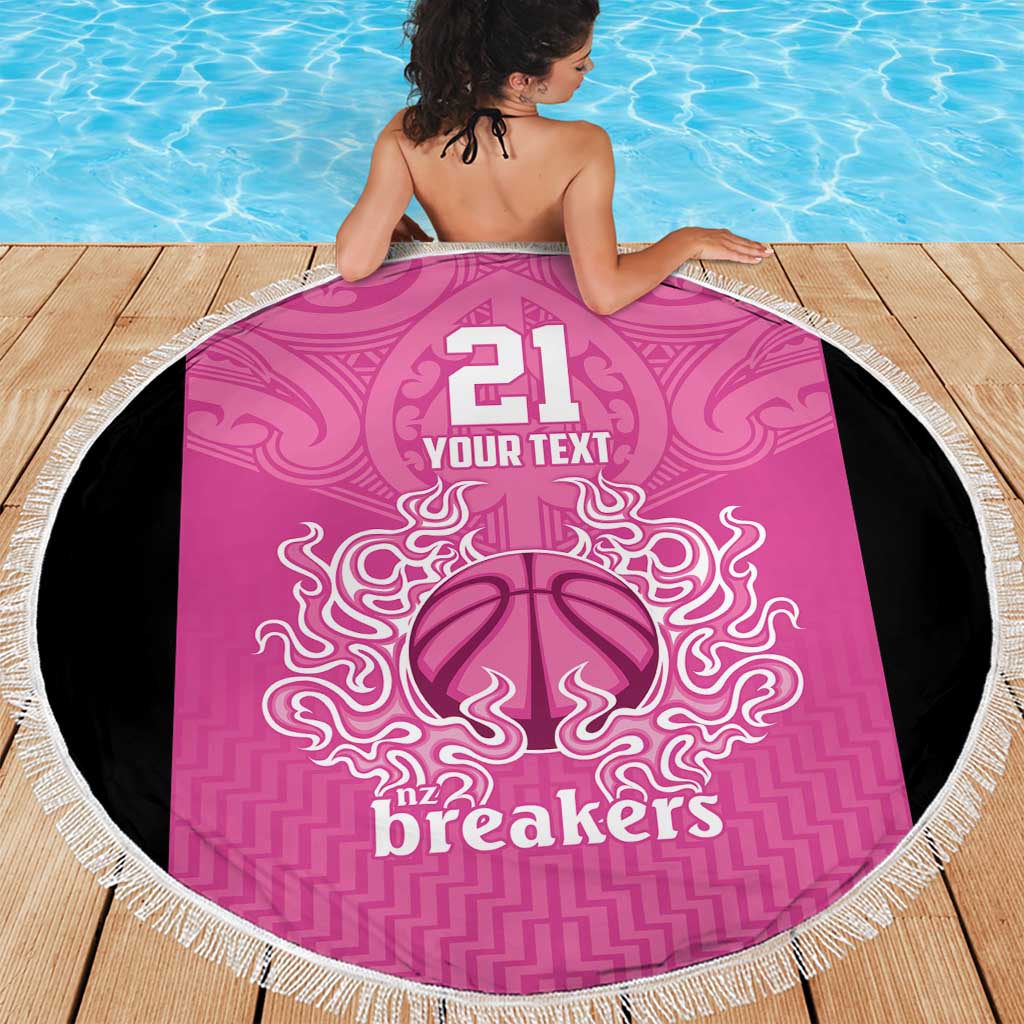 New Zealand Custom Beach Blanket Fire Basketball Maori Tribal Pink - Polynesian Pride