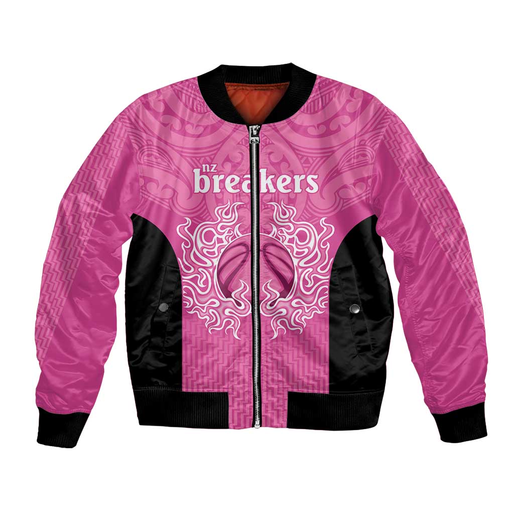 New Zealand Custom Bomber Jacket Fire Basketball Maori Tribal Pink - Polynesian Pride
