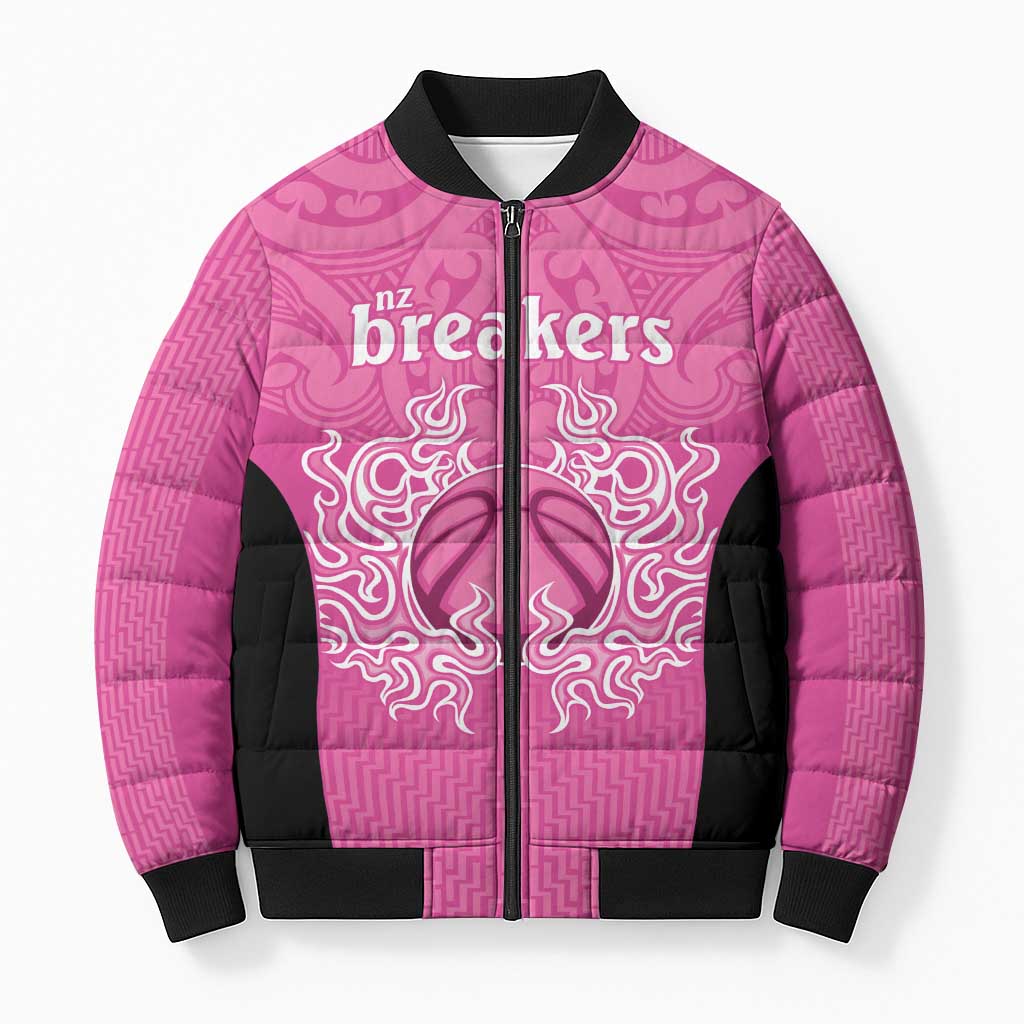 New Zealand Custom Bomber Puffer Jacket Fire Basketball Maori Tribal Pink - Polynesian Pride