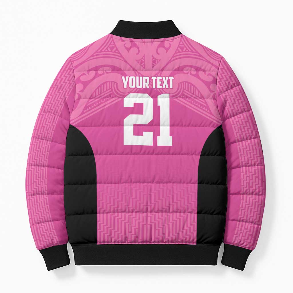 New Zealand Custom Bomber Puffer Jacket Fire Basketball Maori Tribal Pink - Polynesian Pride