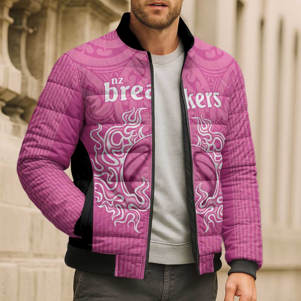 New Zealand Custom Bomber Puffer Jacket Fire Basketball Maori Tribal Pink - Polynesian Pride