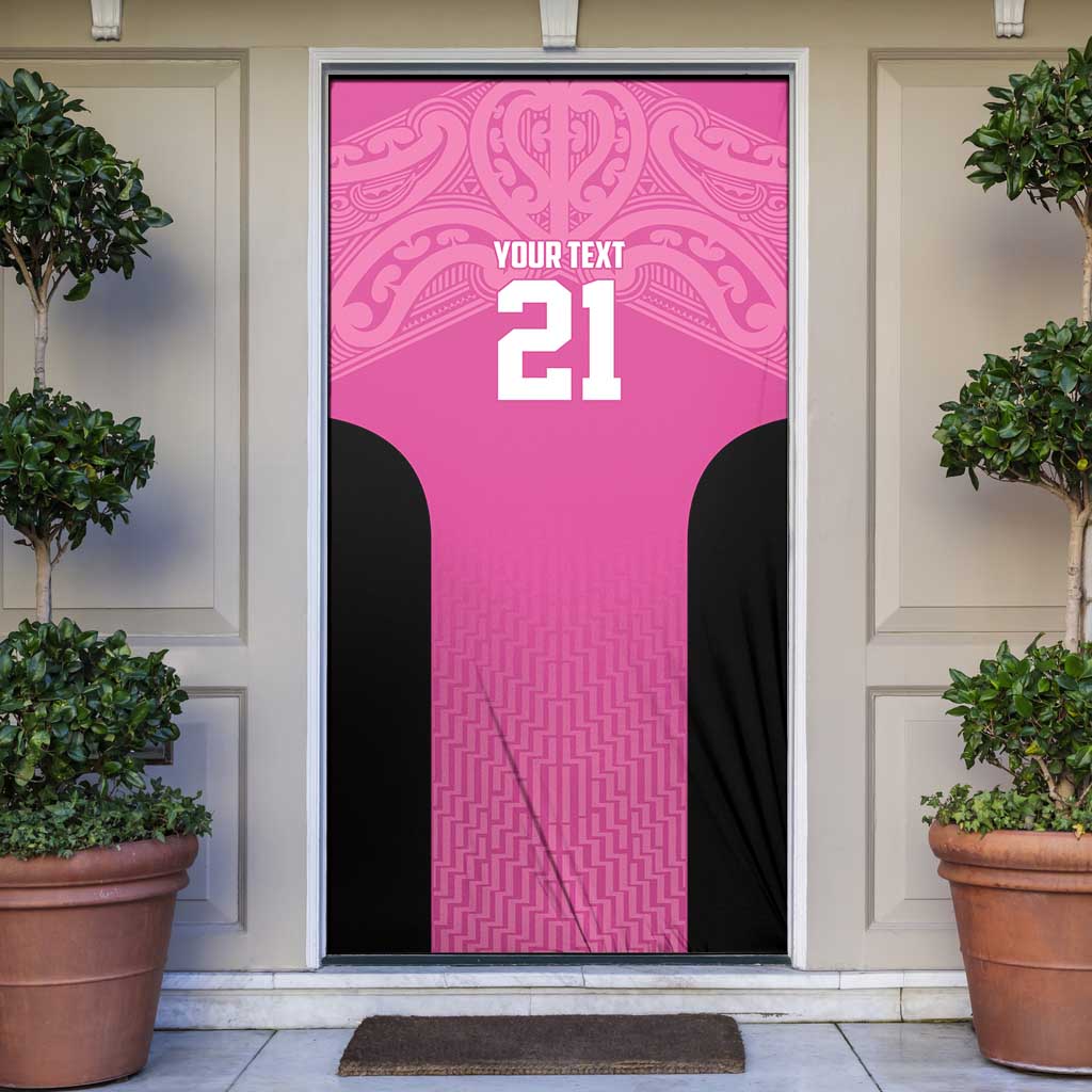 New Zealand Custom Door Cover Fire Basketball Maori Tribal Pink - Polynesian Pride