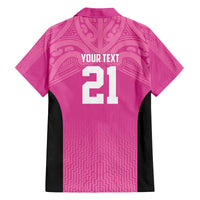 New Zealand Custom Family Matching Off The Shoulder Long Sleeve Dress and Hawaiian Shirt Fire Basketball Maori Tribal Pink - Polynesian Pride