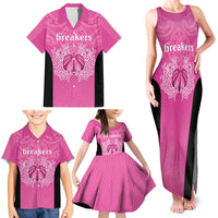 New Zealand Custom Family Matching Tank Maxi Dress and Hawaiian Shirt Fire Basketball Maori Tribal Pink - Polynesian Pride