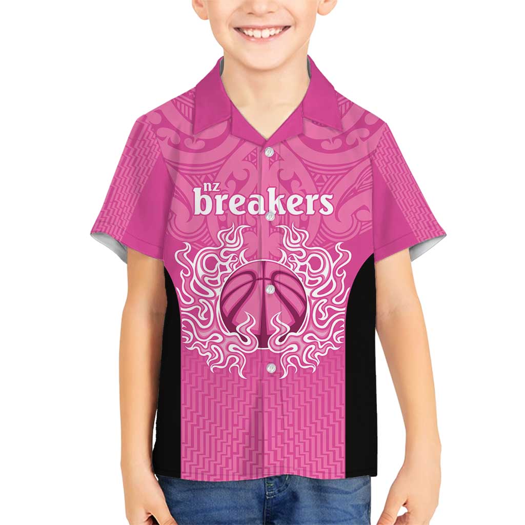 New Zealand Custom Family Matching Tank Maxi Dress and Hawaiian Shirt Fire Basketball Maori Tribal Pink - Polynesian Pride