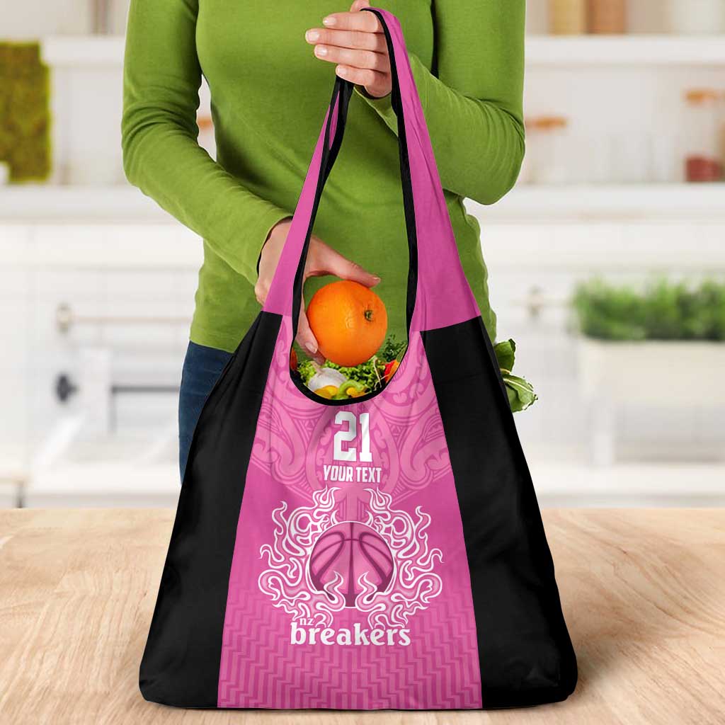 New Zealand Custom Grocery Bag Fire Basketball Maori Tribal Pink - Polynesian Pride
