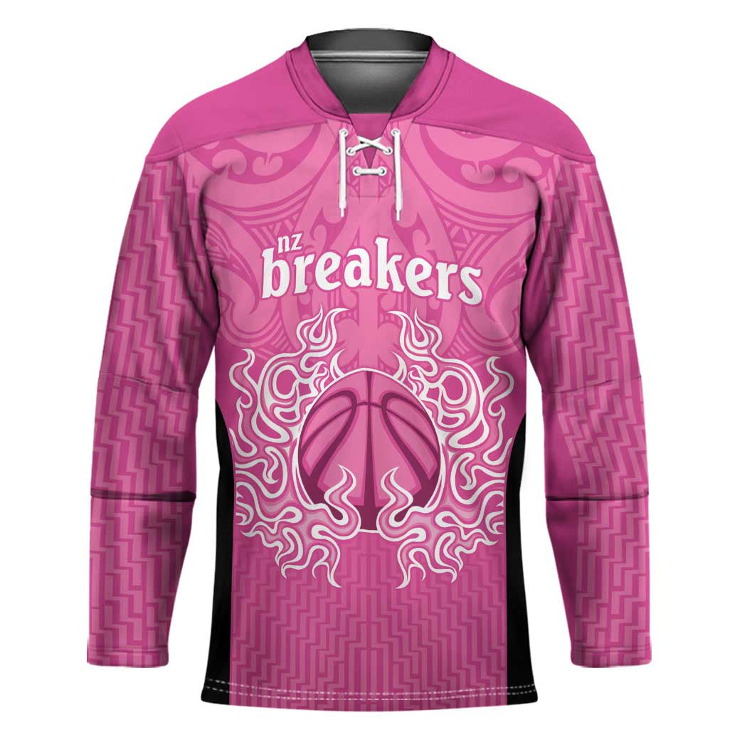 New Zealand Custom Hockey Jersey Fire Basketball Maori Tribal Pink - Polynesian Pride