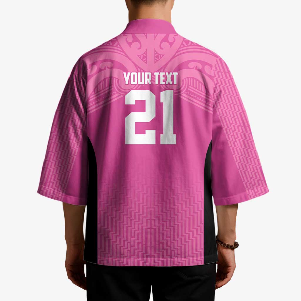 New Zealand Custom Kimono Fire Basketball Maori Tribal Pink - Polynesian Pride