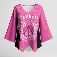 New Zealand Custom Kimono Sleeve Blouse Fire Basketball Maori Tribal Pink - Polynesian Pride