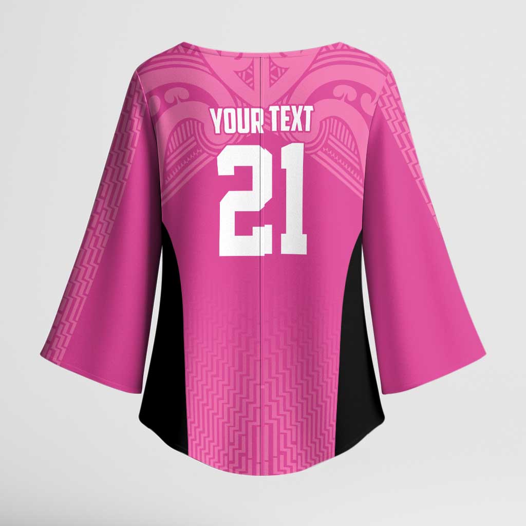 New Zealand Custom Kimono Sleeve Blouse Fire Basketball Maori Tribal Pink - Polynesian Pride