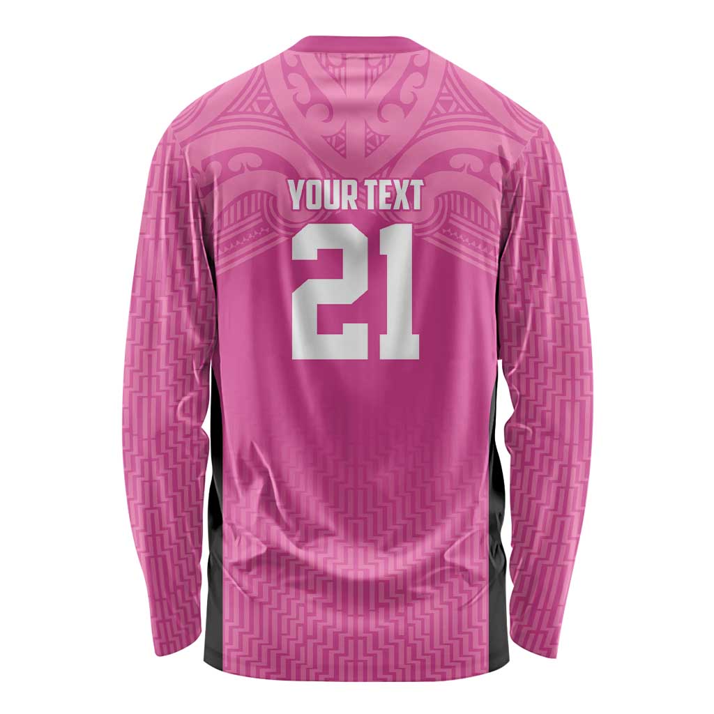New Zealand Custom Long Sleeve Shirt Fire Basketball Maori Tribal Pink - Polynesian Pride