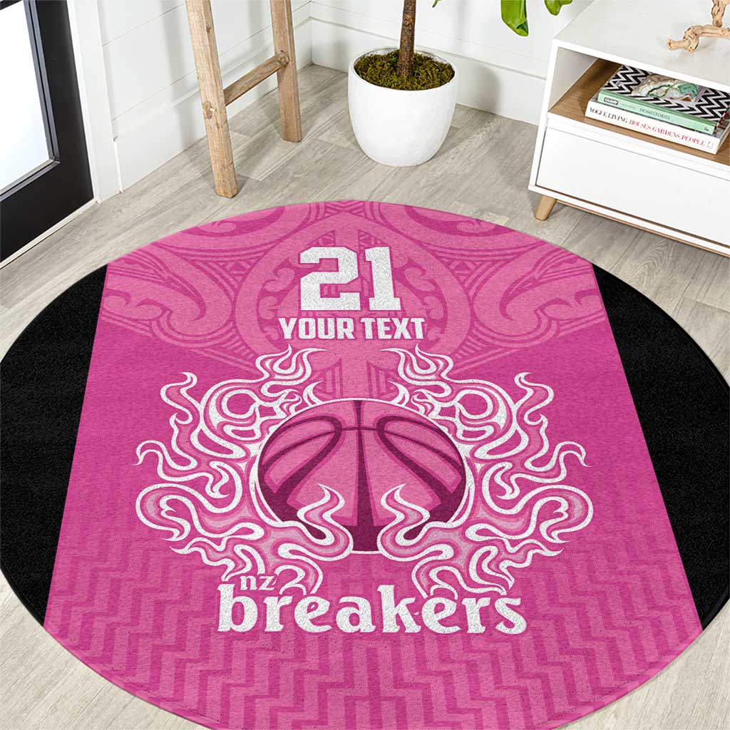 New Zealand Custom Round Carpet Fire Basketball Maori Tribal Pink - Polynesian Pride