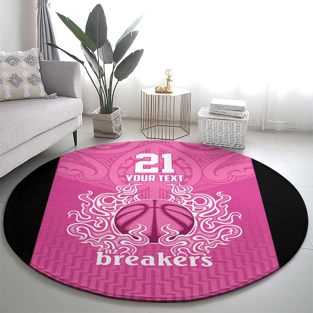 New Zealand Custom Round Carpet Fire Basketball Maori Tribal Pink - Polynesian Pride