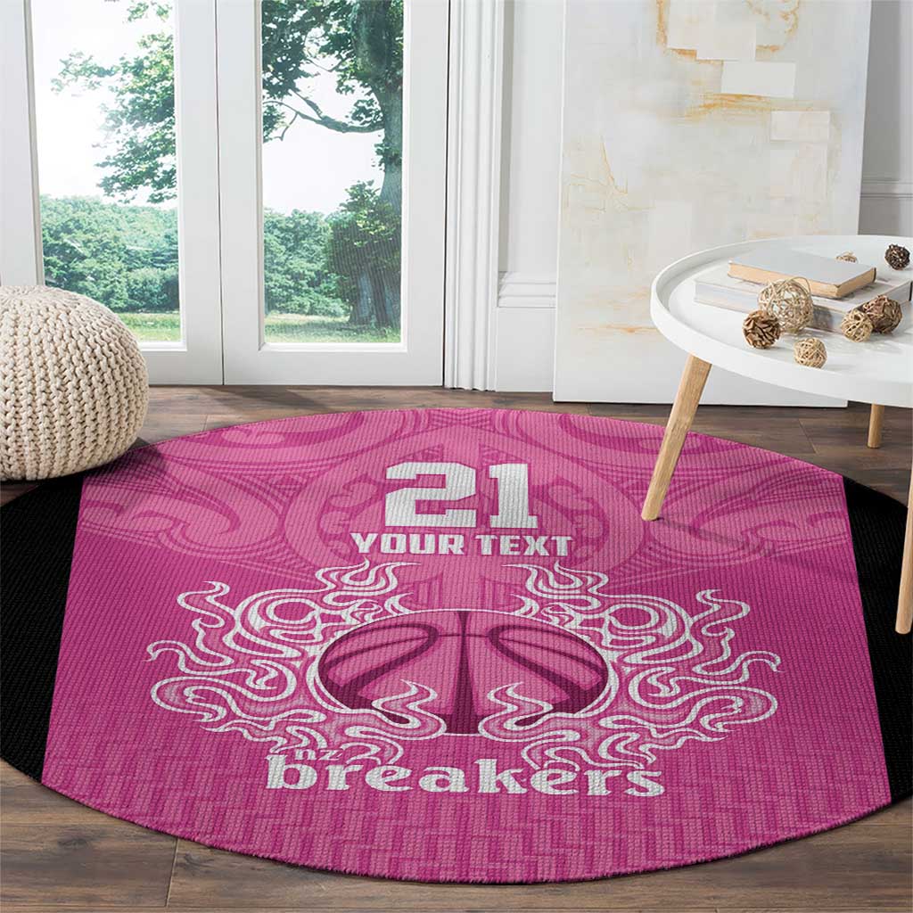 New Zealand Custom Round Carpet Fire Basketball Maori Tribal Pink - Polynesian Pride