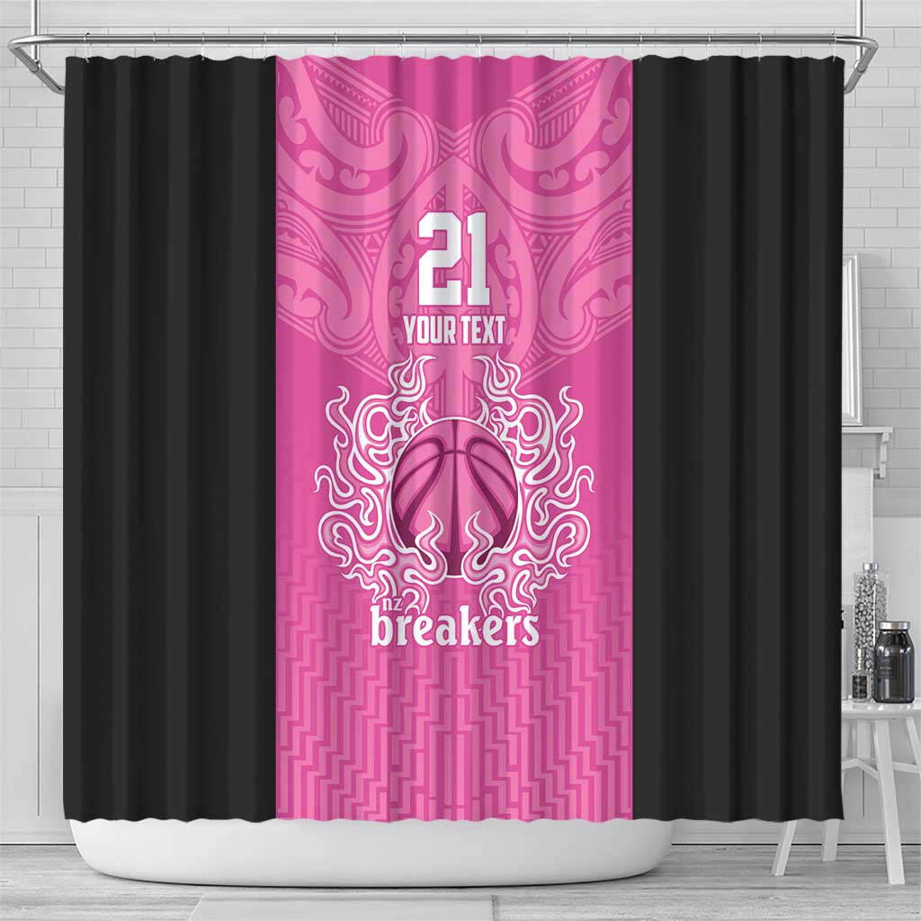 New Zealand Custom Shower Curtain Fire Basketball Maori Tribal Pink - Polynesian Pride
