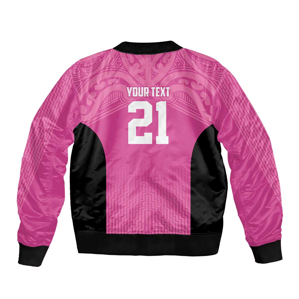 New Zealand Custom Sleeve Zip Bomber Jacket Fire Basketball Maori Tribal Pink - Polynesian Pride