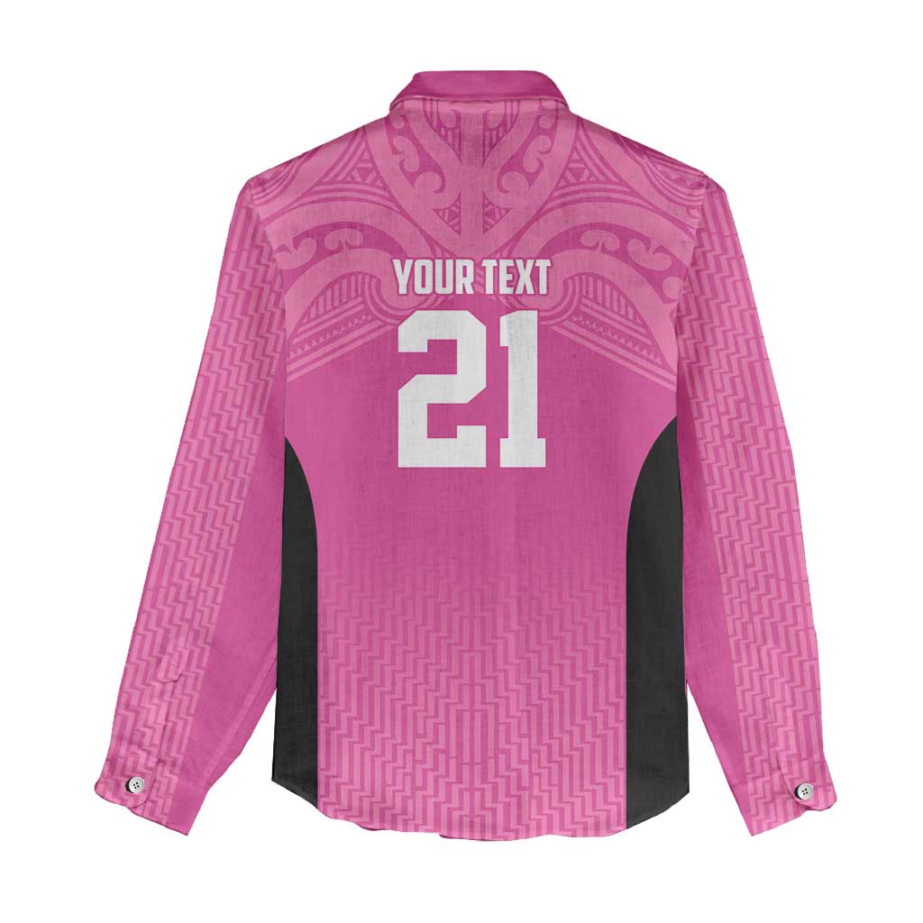 New Zealand Custom Women Casual Shirt Fire Basketball Maori Tribal Pink - Polynesian Pride