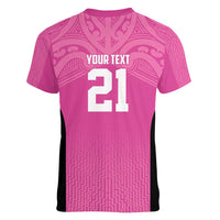 New Zealand Custom Women V-Neck T-Shirt Fire Basketball Maori Tribal Pink - Polynesian Pride