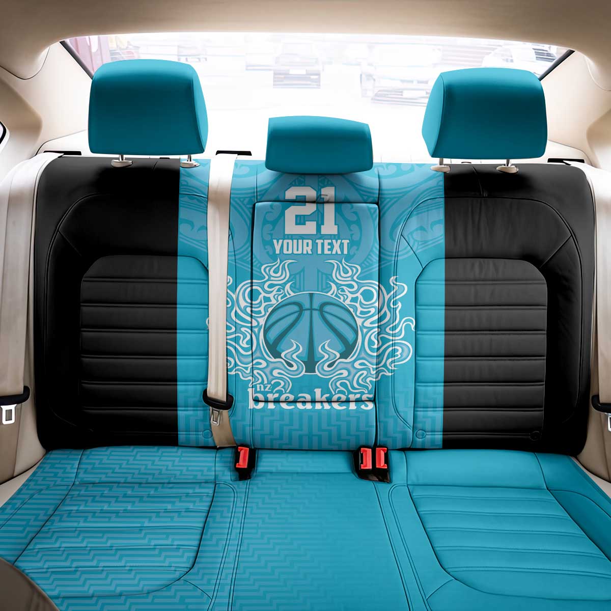 New Zealand Custom Back Car Seat Cover Fire Basketball Maori Tribal Sky Blue - Polynesian Pride