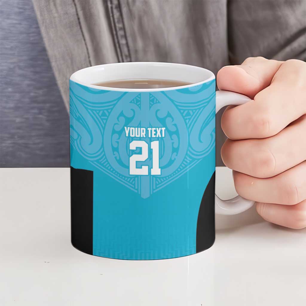 New Zealand Custom Ceramic Mug Fire Basketball Maori Tribal Sky Blue - Polynesian Pride