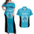 New Zealand Custom Couples Matching Off Shoulder Maxi Dress and Hawaiian Shirt Fire Basketball Maori Tribal Sky Blue - Polynesian Pride