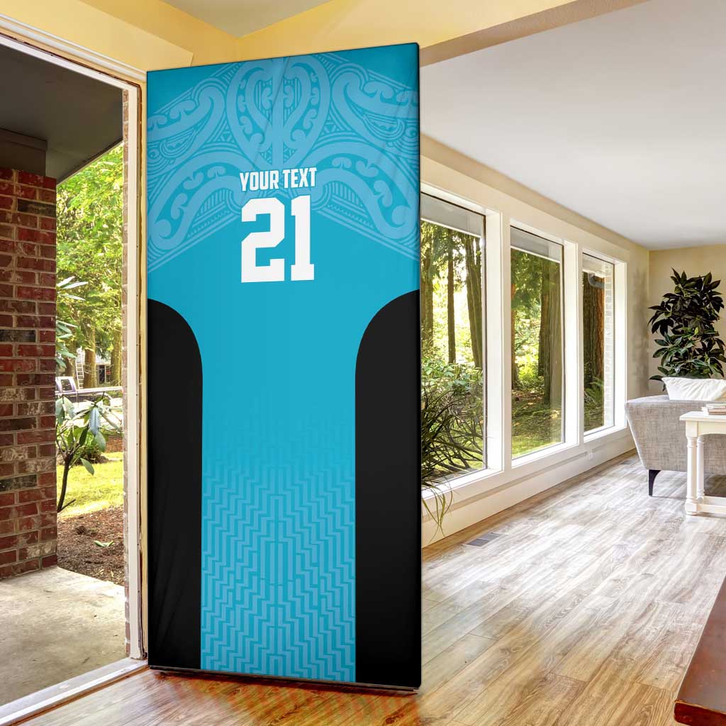 New Zealand Custom Door Cover Fire Basketball Maori Tribal Sky Blue - Polynesian Pride
