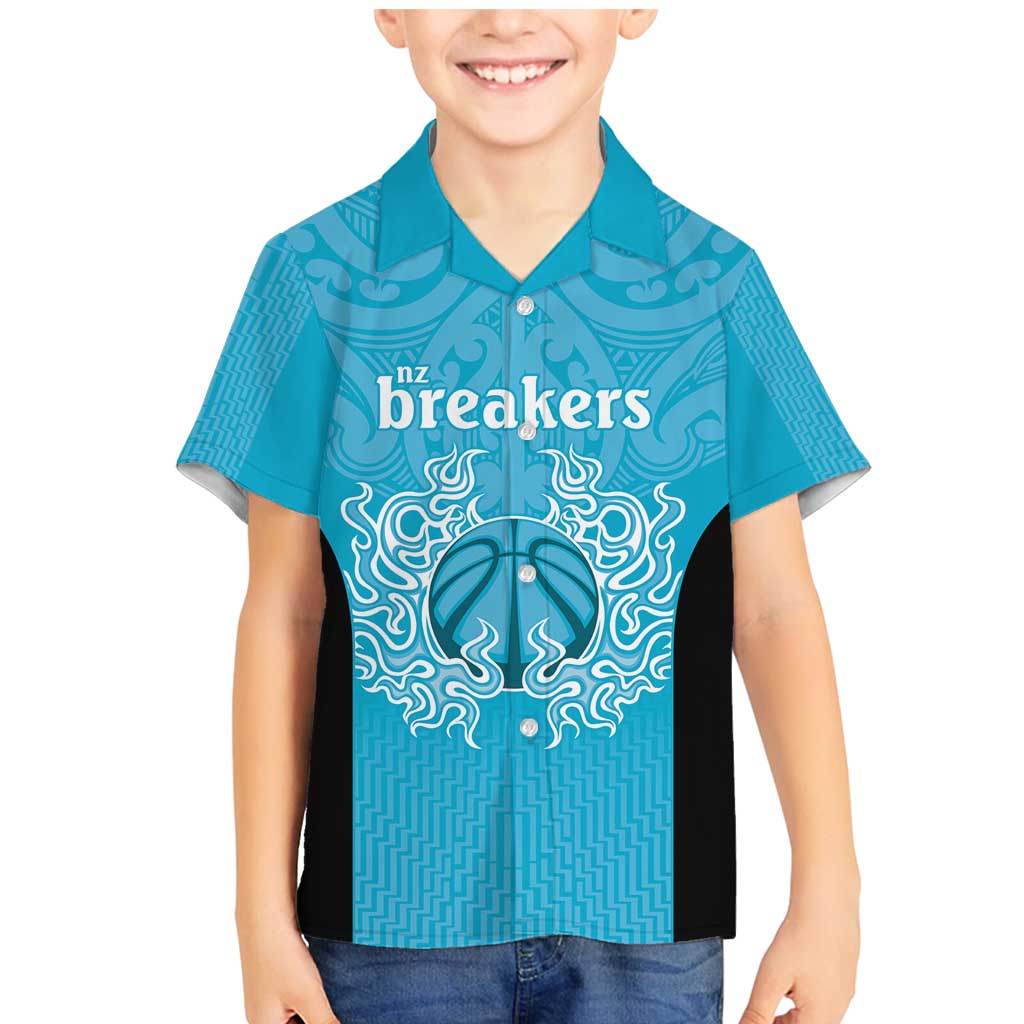 New Zealand Custom Family Matching Mermaid Dress and Hawaiian Shirt Fire Basketball Maori Tribal Sky Blue - Polynesian Pride