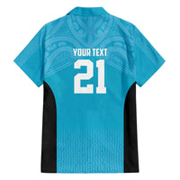 New Zealand Custom Family Matching Off The Shoulder Long Sleeve Dress and Hawaiian Shirt Fire Basketball Maori Tribal Sky Blue - Polynesian Pride