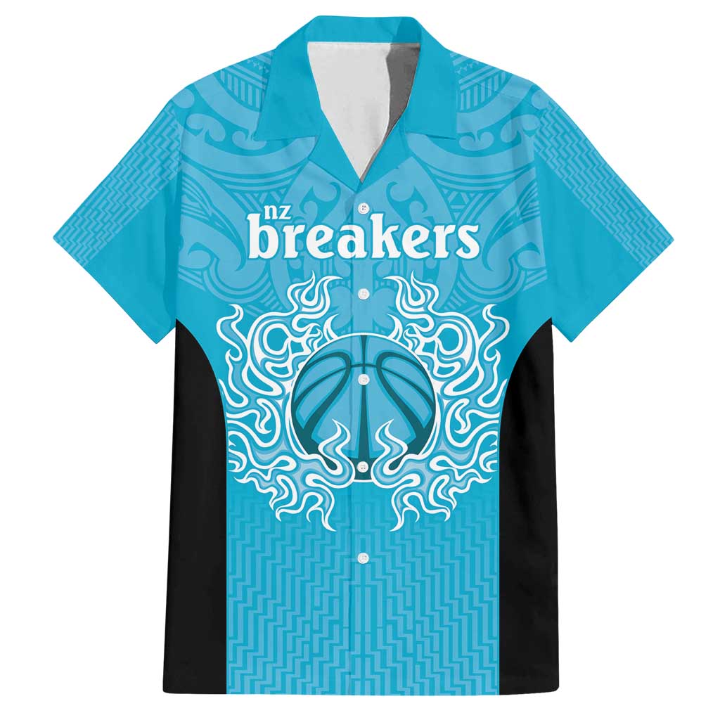 New Zealand Custom Family Matching Off Shoulder Short Dress and Hawaiian Shirt Fire Basketball Maori Tribal Sky Blue LT9 Dad's Shirt - Short Sleeve Blue - Polynesian Pride