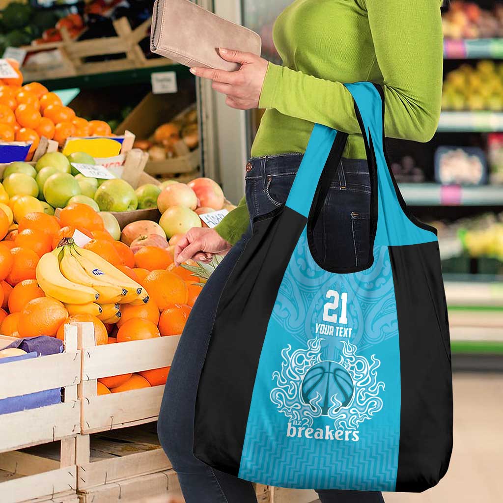 New Zealand Custom Grocery Bag Fire Basketball Maori Tribal Sky Blue LT9 - Polynesian Pride
