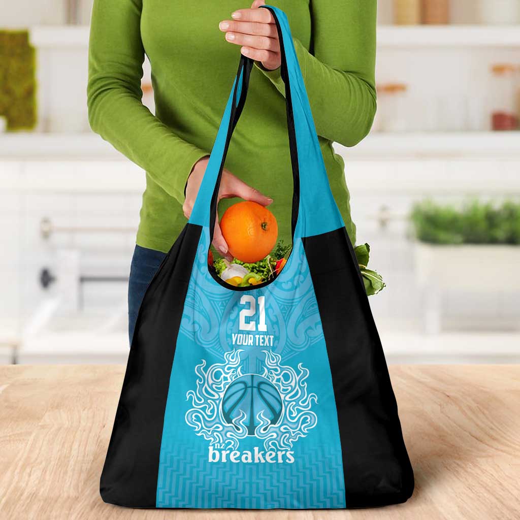 New Zealand Custom Grocery Bag Fire Basketball Maori Tribal Sky Blue LT9 - Polynesian Pride