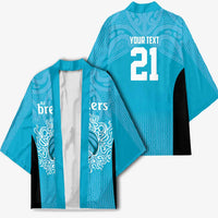 New Zealand Custom Kimono Fire Basketball Maori Tribal Sky Blue - Polynesian Pride