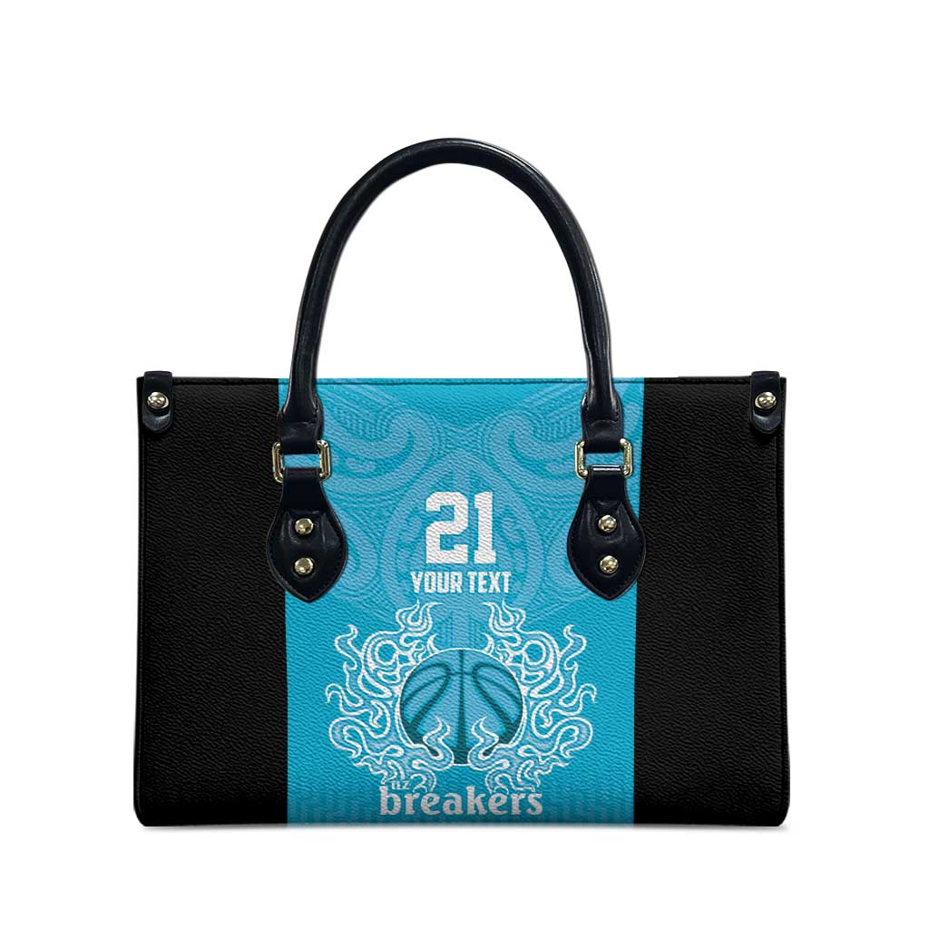 New Zealand Custom Leather Bag Fire Basketball Maori Tribal Sky Blue - Polynesian Pride