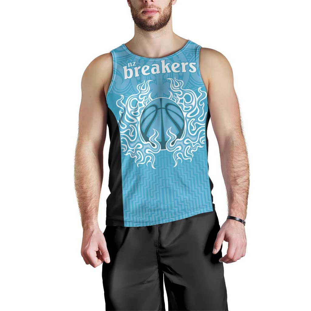 New Zealand Custom Men Tank Top Fire Basketball Maori Tribal Sky Blue - Polynesian Pride