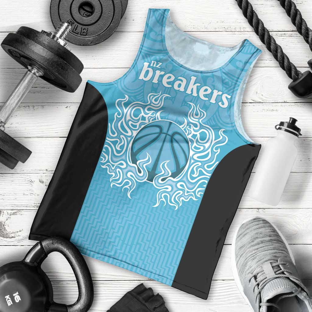 New Zealand Custom Men Tank Top Fire Basketball Maori Tribal Sky Blue - Polynesian Pride